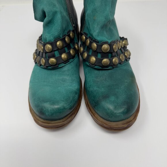 A.S. 98 Green Leather Studded Ankle Boots EU 37 - Picture 3 of 8